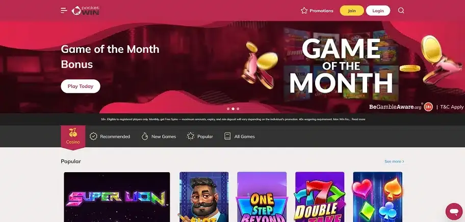 Pocket Win Casino Desktop screenshot